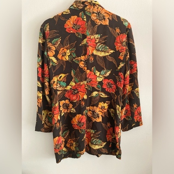 Dana Buchman 100% silk shirt fall floral button down 3/4 sleeve - Picture 5 of 5